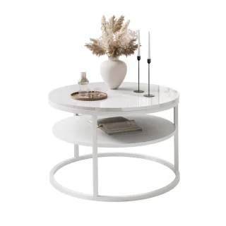 Lookway Couchtisch, Weiß, Holzwerkstoff, Rund, 60x42x60 cm, Wohnzimmer, Wohnzimmertische, Couchtische
