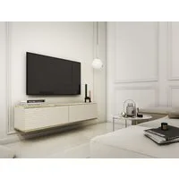 MOEBLO TV-Board Dayn RTV - 135 MDF (Moderne Hängeschrank Lamellen Lowboard Fernsehtisch TV Bank, RTV-Schrank mit goldenen Einsätzen TV Tisch Fernseher Tisch TV Möbel), (HxBxT):30x135x32cm