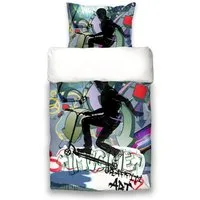 beties Jugendbettwäsche Graffiti, 100% feinste Baumwolle, 2 teilig, Wendebettwäsche-Set ca. 155x220 cm + 80x80 cm Graffiti-Scooter