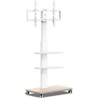 FITUEYES TV-Ständer TV-Rollwagen mit Rädern, Ablagen, 32-70 Zoll, (bis 70,00 Zoll, ±30° schwenkbar, höhenverstellbar, Holzbasis)