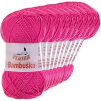VLNIKA 10 x 50g Häkelgarn Bambuska Sommergarn Strickgarn Baumwolle Viskose Häkelwolle, 205 m (Sparpaket, 10 x 50g Knäuel), 10 pink