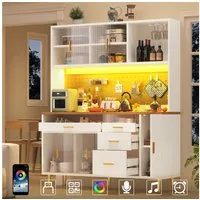 Flieks Küchenbuffet mit LED-Beleuchtung, Lochwandregalen, Glasschiebetür und Gläserhalter (145x39x171 cm, 1-St., Arbeitsplatte in Holzoptik) Hochschrank Küchenschrank Geschirrschrank mit verstellbarer Ablagen