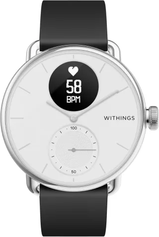 Nokia Withings ScanWatch Ziffernblatt weiß [inkl. Kunststoffarmband schwarz/silber] 38mm Edelstahlgehäuse silber