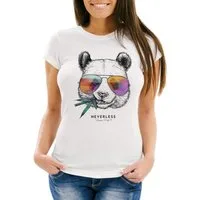 Neverless Print-Shirt Damen T-Shirt Panda Bär Aufdruck Tiermotiv mit Sonnenbrille Fashion Streetstyle Slim Fit Neverless® mit Print