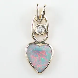 750er Gelbgold Herzanhänger mit GEM Class Semi Black Opal aus Lightning Ridge Australien und natürlichem Diamant – 0,96 ct Multicolor Farbenspiel