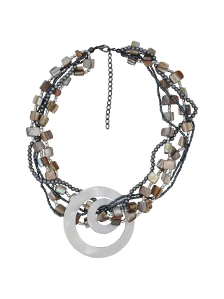 Steuer Modeschmuck Kette Metall Muschelcollier naturtöne, mehrreihig mit Mittelteil