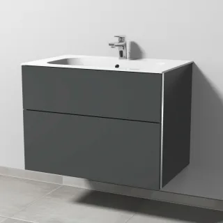 Sanipa 3way Keramik-Set Finion Keramik-Waschtisch und Unterbau mit 2 Auszügen, Anthrazit-Matt BR40022