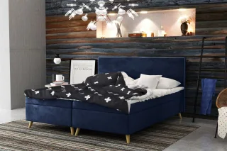Boxspringbett Schlafzimmerbett Sileno 180x220cm in Stoff Riviera Dunkelblau