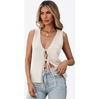 Imily Bela Kurzweste Damen Strickweste mit Bindeband vorne (Packung, 1-tlg., 1per-Pack) einfarbig