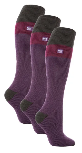 Wärmehalter - 3er-Pack Ladies Thermal Knee High Ski Socks | WoMens Thick Winter 2.3 TOG Long Skiing Socks - Purple / Charcoal