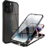CoolGadget Handyhülle Metall Magnet Handy Case für Apple iPhone 15 Pro Max 6,7 Zoll, Hülle 360 Grad Schutz Cover Gehärtetes Glas für iPhone 15 Pro Max