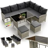 Juskys Gartenlounge-Set Manacor, (Gartenlounge), Polyrattan Gartenmöbel-Set mit Garten-Sofa, Garten-Tisch und 2 Hocker