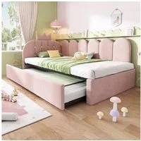 Flieks Polsterbett, Daybett L-Form 90x200cm mit Kronen-Design und Ausziehbett 90x190cm