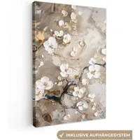 OneMillionCanvasses® Leinwandbild Blumen - Weiß - Gold - Beige - Luxus, Fotodruck (1 St), Leinwand Canvas Wandbild, Wanddekoration 20x30 cm
