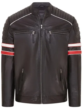 Schwarze gesteppte Biker-Rennjacke aus Leder für Herren – Brevik