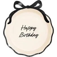 partydeco Einwegteller, Pappteller Happy Birthday 24cm mit Schleife 6er Set Ivory / Schwarz