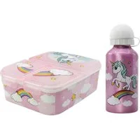 Storline Lunchbox Einhorn Unicorn 2 tlg. Kinder Lunch Set, Kunststoff, (2-tlg., Spar-Set), Brotdose mit 3 Kammern Alu-Trinkflasche 400 ml