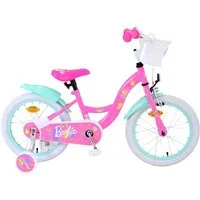 Volare Kinderfahrrad 16 Zoll Kinder Mädchen Fahrrad Mädchenfahrrad Rad Barbie 31654-SACB, 1 Gang, Rücktrittbremse, Korb,Stützräder,Kettenschutz, Schutzbleche