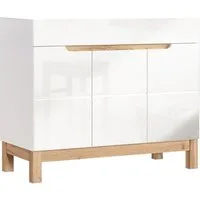 Lomadox Waschbeckenschrank SOLNA-56 weiß mit Wotaneiche 100x85x46cm