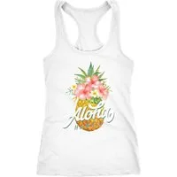 Neverless Tanktop Damen Tank-Top Ananas Aloha Hawaii Blumen Pineapple Tropical Summer