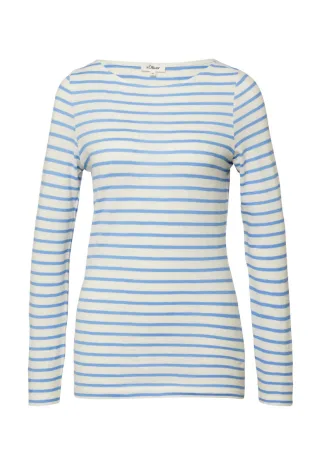 s.Oliver Red Label - Gestreiftes Langarmshirt aus Flammgarm blau/weiß - Gr. - 40