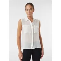comma Blusentop Bluse Ärmellose Ramie-Bluse mit aufgesetzten Taschen