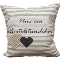Ammerkind Dekokissen Landhausstil Kissenbezug *Nur ein Viertelstündchen* grau/weiß, 100% Handarbeit