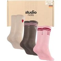 Studio Nolis Tennissocken Pilates Socken Grip - Stoppersocken - Yoga Gym Reformer (Set, 3-Paar) mit Noppen