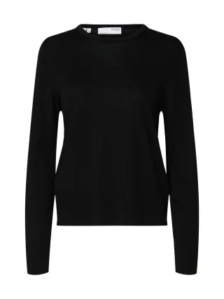 selected women - SLWTHEA LS KNIT MERINO O-NECK NOOS Black - Gr. - XS