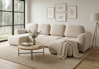 Wohnlandschaft mit Schlaffunktion BRUSK Sofa in Stoff Paros Altweiß