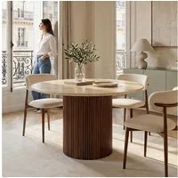 IDIMEX Esstisch CALATA, Esszimmertisch rund 120 cm mit Travertinplatte & Mangoholz Braun/Beige