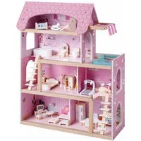 COSTWAY Puppenhaus, Holz, Kinder Dollhouse mit 33 Möbelstücken ab 3 Jahren