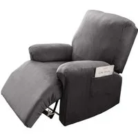 Qelus Relaxsesselhusse Samt Strecken Sesselschoner,Sessel überzug für Relaxsessel 1 Stück, Elastisch,Waschbar,Seitentaschen-Design,Sesselschoner Mit Armlehne