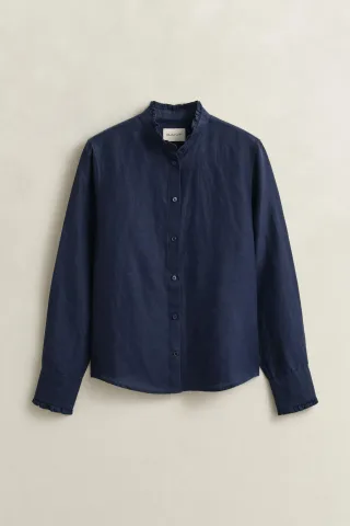 GANT - Rüschenbluse aus Leinenmix evening blue - Gr. - 40