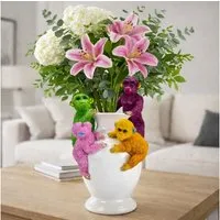 Online-Fuchs Tischvase in Weiß mit 4 bunten Affen besetzt - moderne Deko Vase - 33 cm groß (mit goldenen Akzenten, wetterfest), modern - stilvoll - elegant - exotisch - außergewöhnlich