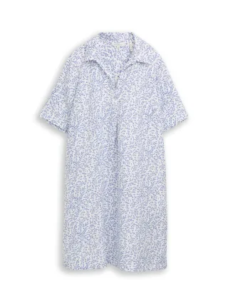 Tom Tailor - Kleid mit Polokragen und Leinenanteil white small leaves design - Gr. - 38