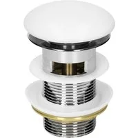 LuxeBath Ablaufgarnitur Ablaufventil für Waschbecken & Waschtisch Pop Up Ventil Doppeldichtung (Komplett-Set) Abflussgarnitur Universal Weiß mit Überlauf und Keramikdeckel