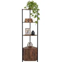 relaxdays Eckregal mit 5 Ebenen & Schrank, Vintagebraun