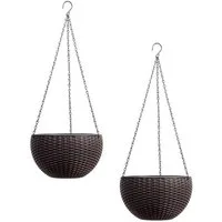 HTI-Living Blumenampel Blumenampel 2er Set Rattanoptik Braun (Set, 2 St., 2 Blumenampeln), Blumentopf hängend Kunststoff