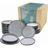 CreaTable Teller-Set Nordic Fjord (18-tlg), 6 Personen, Steinzeug, je 6 Speiseteller 26 cm, Suppenteller 22,5 cm, Dessertteller 19,5 cm