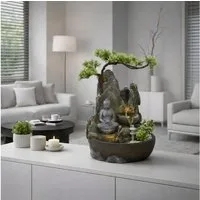 Wacredo Zimmerbrunnen Premium Zimmerbrunnen Komplettset Buddha, Wasserbecken BxT: 25x26 cm, Gesamtmaß: 26 x 25 x 32cm (L x B x H)