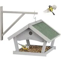 relaxdays Vogelhaus Graues Vogelfutterhaus zur Wandmontage