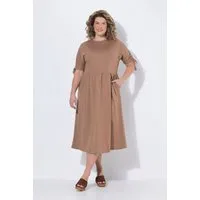 Ulla Popken Midikleid Midikleid Raffband Rundhals ärmellos Biobaumwolle