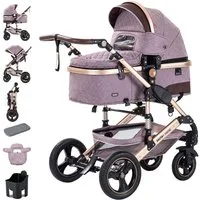 Daliya® Kombi-Kinderwagen BAMBIMO 2in1 Kinderwagen & Buggy, Babywanne und Sportsitz, Alu-Rahmen, (Grundausstattung für Babys, 9-tlg), Großer Einkaufskorb, Federung, weiche Matratze, Belüftungssystem