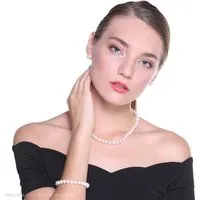 MOPUEA Perlenkette Perlenkette Perlen Halskette Süßwasser Zuchtperlen Schmuck-Set (für Damen Geschenke für Muttertag, 3-tlg), enthalten Armband und Ohrstecker