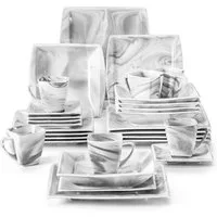 MALACASA Geschirr-Set Tafelservice BLANCE für 6 Personen (30-tlg), 6 Personen, Porzellan, Porzellan Geschirrset, Marmor-grau