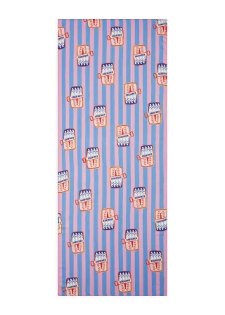 Feiner Schal aus Modalmischung mit Streifenmuster und Sardinen-Motiven blau - Gr. - one size