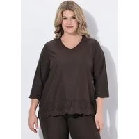 Ulla Popken Druckbluse Hemdbluse Stickerei V-Ausschnitt 3/4-Arm