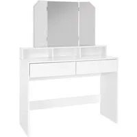 ML-DESIGN Schminktisch Frisierkommode aus MDF Holz mit Spiegel Make-up Tisch, Kosmetiktisch Weiß mit 3 Klappspiegel Schminkkommode Frisiertisch