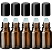 CK Verpackung GmbH Leerglas 5x Braune Glasflasche 10 ml Roll On mit schwarzer Kappe für Kosmetik